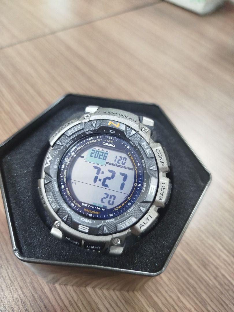 Casio ProTrek PRG-240T TITANIUM / Triple Sensor / Solar (Category: Men's Watches) located in Quezon City. Submitted by calibre027 (Listing ID 1418786091, Image 1). Description: Casio ProTrek PRG-240T TITANIUM / Triple Sensor / Solar ✔ 100% working no issue ✔ unli legit check and test upon pickup ✔ triple sensor all working ✔ watch only, what you see is what you get 👉 meetup - AVIRE TOWER cubao, QC / pwede sm north, trinoma upon schedule nga lang