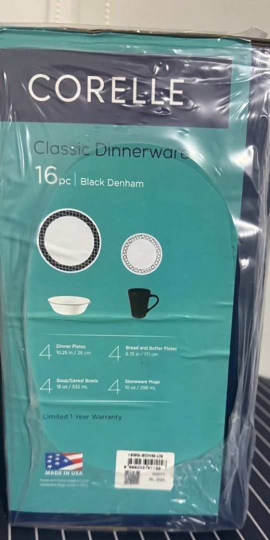 Corelle Classic Dinnerware Set - Black Denham - 16pc443178421815889921
