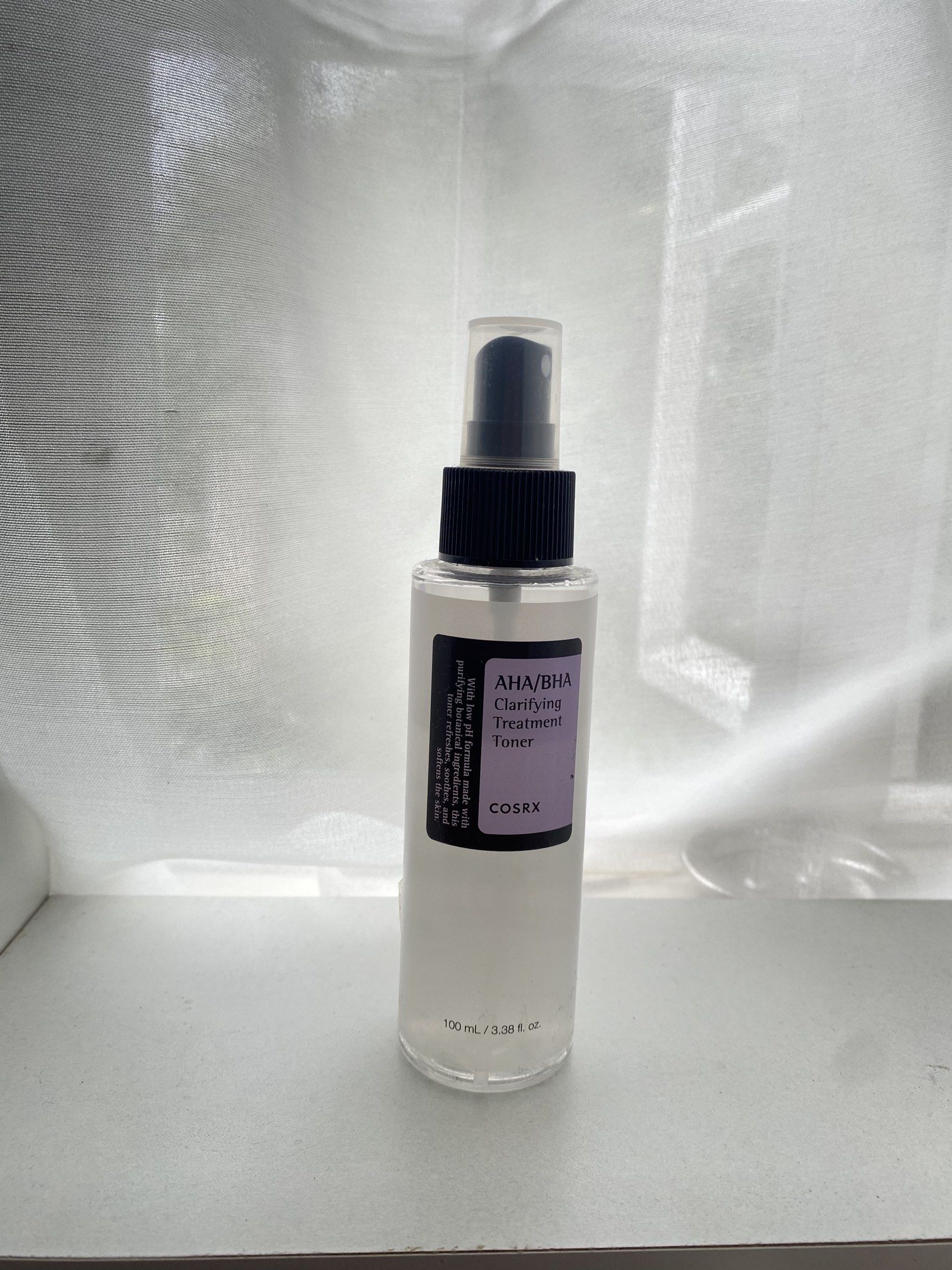 COSRX AHA/BHA Clarifying Treatment Toner (Category: Face Care) located in Binan City. Submitted by kpreloved___ (Listing ID 1418854841, Image 1). Description: - COSRX AHA/BHA Clarifying Treatment Toner - 100 mL / 3.38 fl. oz. - Expiration Date: March 3, 2027 - Clear bottle with black spray nozzle - Clarifying treatment toner.