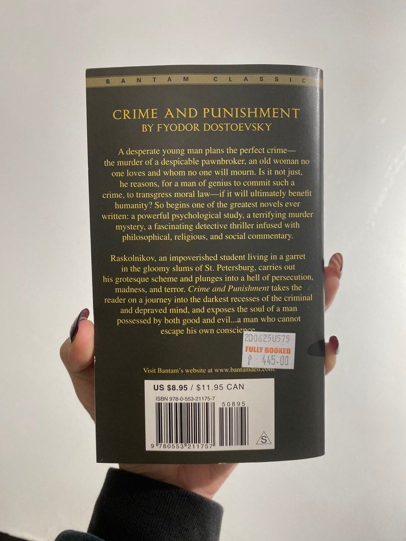 Crime and Punishment Fyodor Dostoevsky (Category: Storybooks) located in Quezon City. Submitted by xodyd (Listing ID 1418897701, Image 2). Description: selling my copy of crime and punishment by fyodor dostoevsky for P400 - no annotations and untouched - bought late 2025 - didnt have time to read 🥲 dm for more pics and info!!.