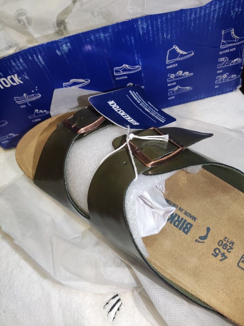 ForSale..Birkenstock Sandals (Category: Slippers & Slides) located in Quezon City. Submitted by good_to_try (Listing ID 1418915471, Image 1). Description: BRAND NEW Birkenstock Sandals - Olive Green, Made in Germany Description: ✅ 100% authentic, brand new with tag & original box ✅ Color: Olive green (metallic finish possible) ✅ Size: 45, UK12 ✅ Soft footbed for extra comfort ✅ Made in Germany - premium quality ✅ Reasonable price, negotiable for 