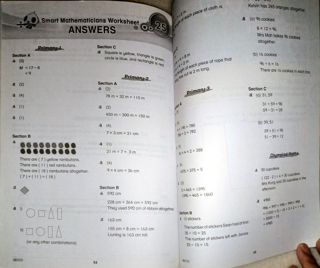 Free post Smart Mathematics Worksheets - Primary 1-3, Hobbies & Toys ...
