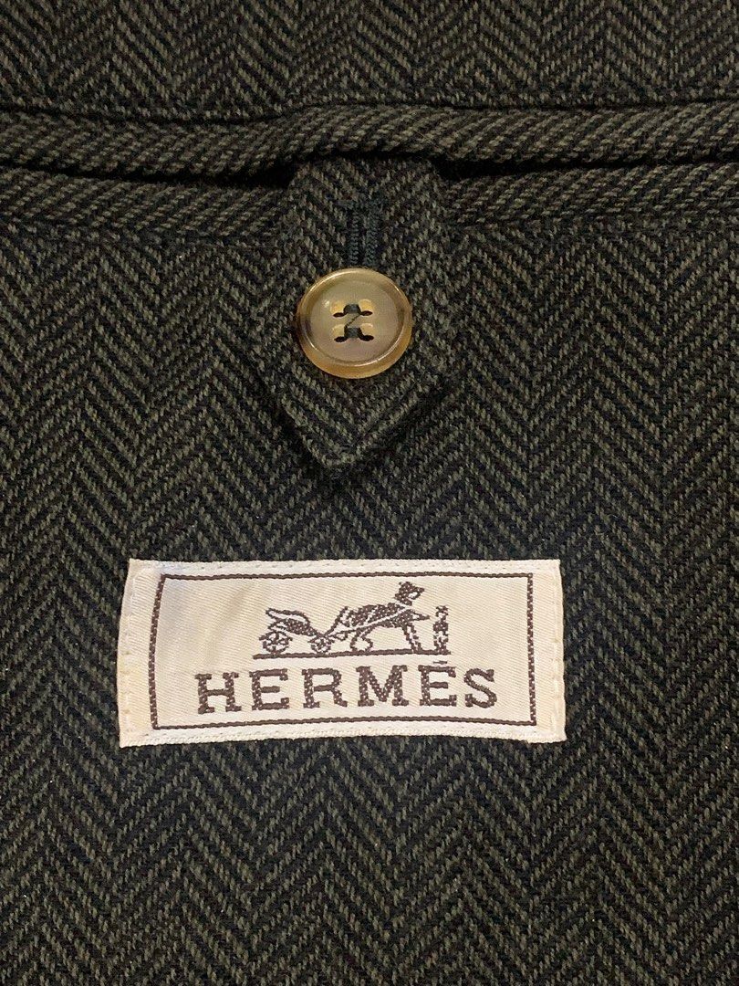 HERMES HERRINGBONE SINGLE BREASTED - TAILORED JACKET (Category: Coats, Jackets and Outerwear) located in Cavite. Submitted by ___layern0ne (Listing ID 1418974102, Image 2). Description: Tagged Size: 50 Armpit to Armpit: 22 inches Shoulder to Shoulder: 18.5 inches Sleeve Length: 26 inches Length: 29 inches Measured laid flat and at its longest point | Slightly stretchable material Slightly wrinkled due to storage Still has extra buttons Barely wor