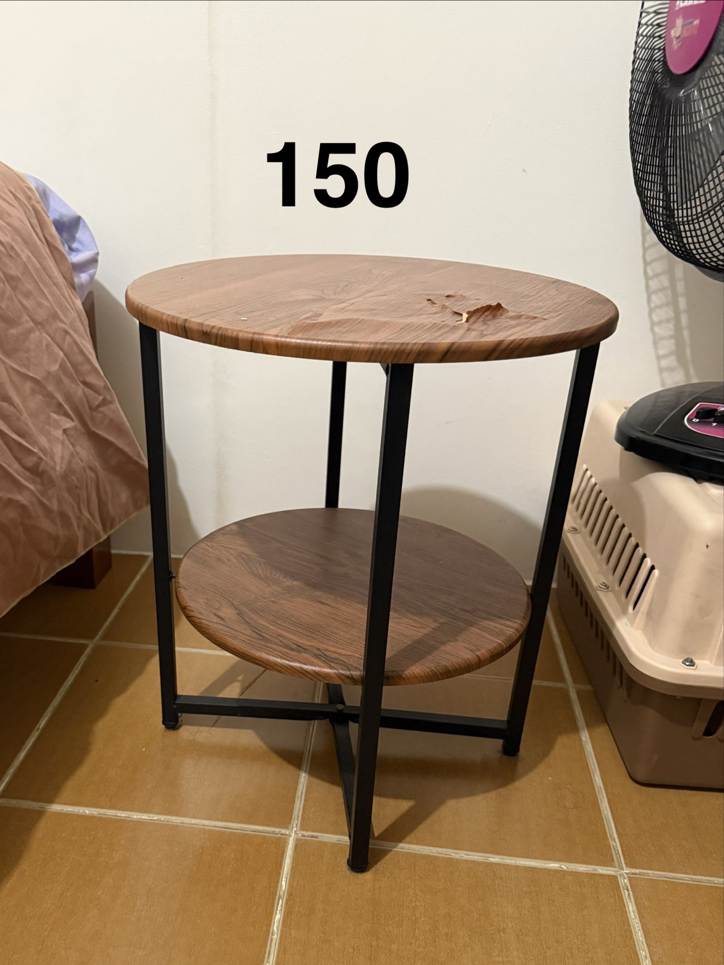 Lamp with Table, declutter side table (Category: Tables & Sets) located in Cavite. Submitted by hnnhcrml (Listing ID 1418785112, Image 2). Description: Slight damage to table top, lamp is working fine..