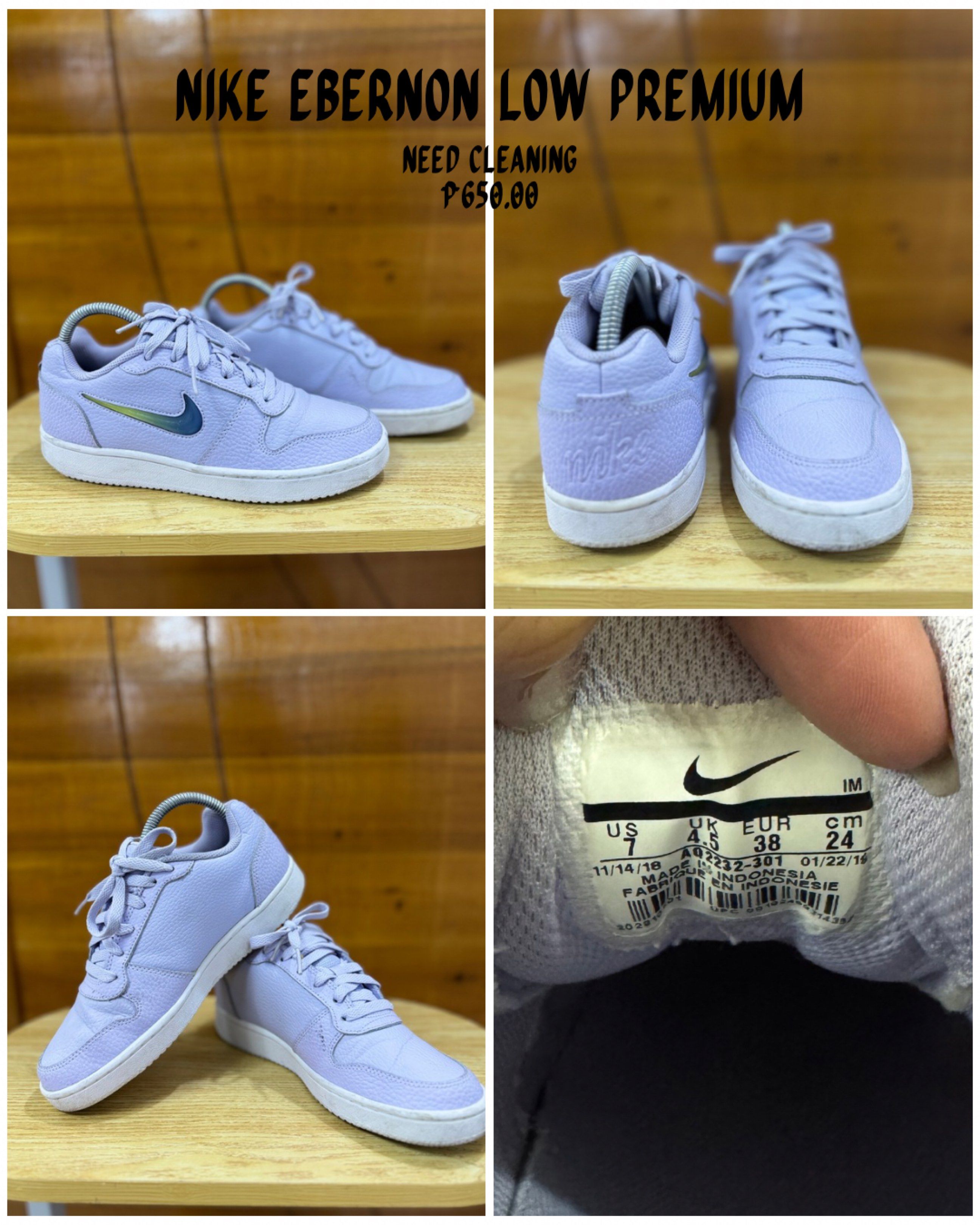 Nike ebernon low premium (Category: Sneakers) located in Sablan. Submitted by bag.a.holic.bygaile.ph (Listing ID 1418885660, Image 1). Description: No flaws needs cleaning.