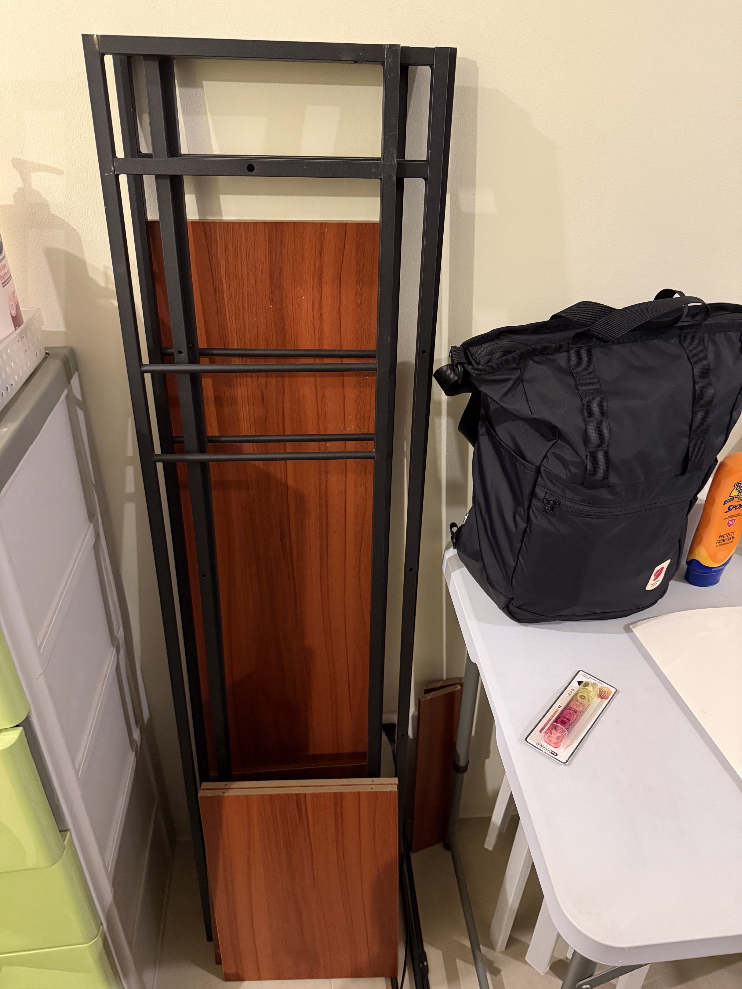 Open metal clothes rack wardrobe (Category: Shelves, Cabinets & Racks) located in Manila. Submitted by itsr2 (Listing ID 1418802162, Image 2). Description: Brand new clothes rack organizer. Just assembled but not used because hindi kasya sa space. - had an issue/tear sa wood dahil natapakan nung inaassemble.