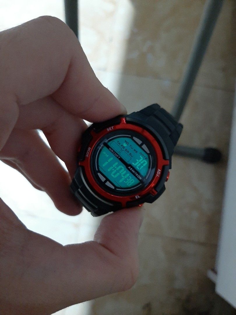 Original Armitron Digital Sports Watch (Category: Women's Watches) located in Mandaluyong City. Submitted by time_machine28 (Listing ID 1418865802, Image 2). Description: SALE... SALE... SALE SALE... SALE... SALE 1,680 pesos only Armitron Ladies / Kids Digital Watch original / legit brand new condition 9/10 ratings black tone no issue negotiable price bought in US watch only no box fits up to 7 inches wrist size 38mm srp 5k for women / kids manda