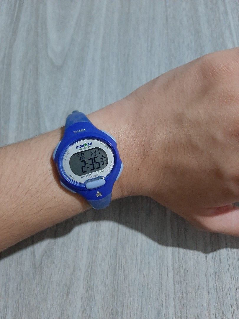 Original Timex Ironman Triathlon Indiglo Digital Sports Watch (Category: Women's Watches) located in Mandaluyong City. Submitted by time_machine28 (Listing ID 1418877560, Image 2). Description: SALE... SALE... SALE SALE... SALE... SALE 1,160 pesos only Timex Ironman Triathlon sports watch original / legit negotiable price manage your expectations 8/10 ratings in good condition dreamy blue tone digital indiglo watch bought in US watch only no box 