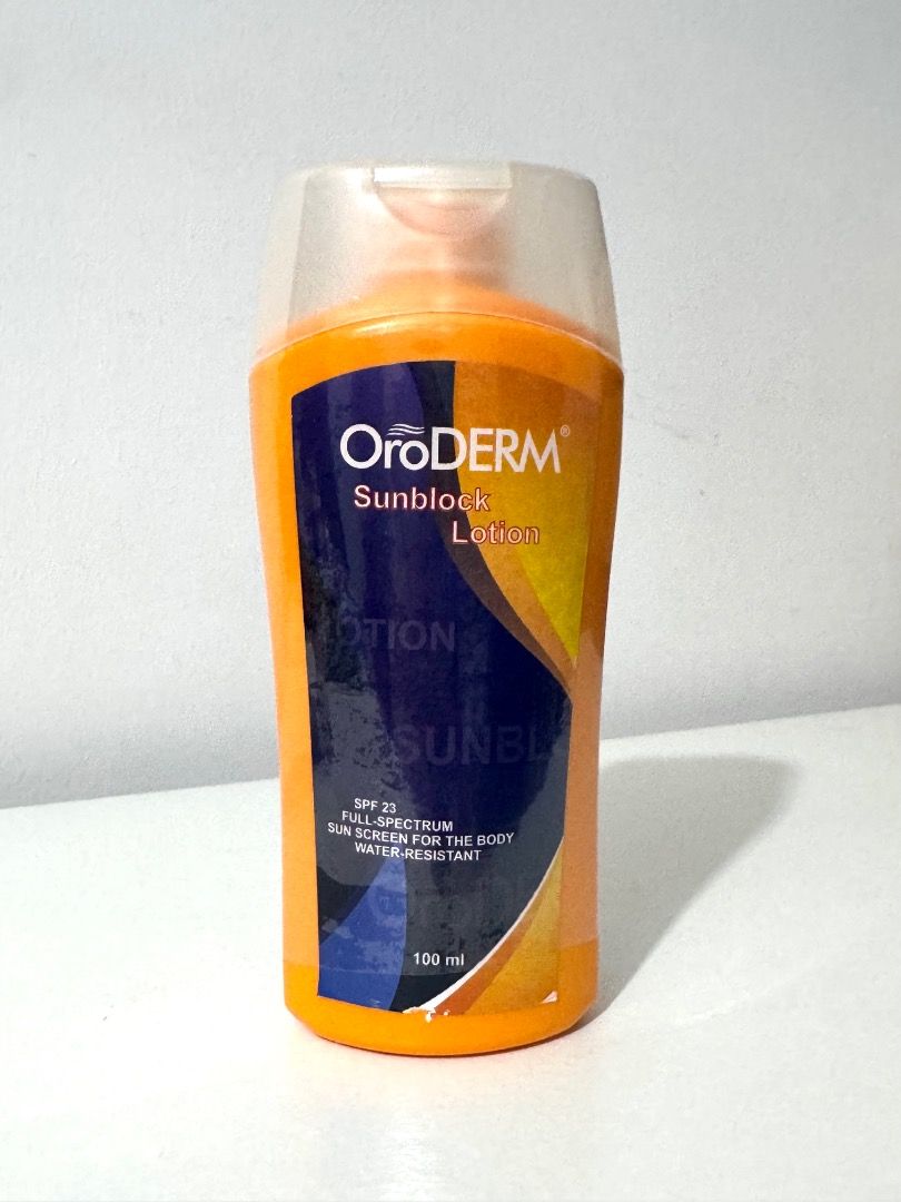 OroDERM Sunblock Lotion (Category: Face Care) located in Caloocan City. Submitted by orofran (Listing ID 1418842942, Image 2). Description: OroDERM Sunblock Lotion SPF 23 Sunscreen Full Spectrum for the Body Water Resistant- gives a full spectrum sunscreen protection for the body. Remarkably light and non greasy. This lotion leaves a rich, soft but dry after feel when applied. Its UVA and UVB protection effectively fight against premature skin ag