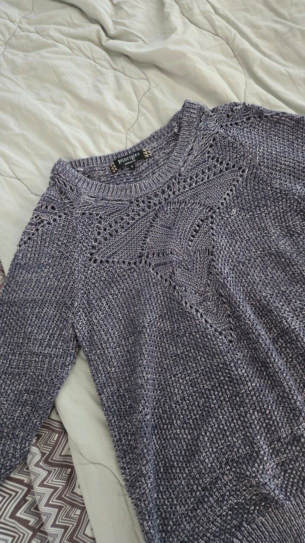 Principles by Ben de Lisi Knit Sweater (Category: Coats, Jackets and Outerwear) located in Quezon City. Submitted by wikimamad (Listing ID 1418830315, Image 2). Description: - Principles by Ben de Lisi sweater (Debenhams) - Open-knit design - Round neckline - Long sleeves - Blue and white textured threads - Size: 8 - Good for layering - with minor flaws.