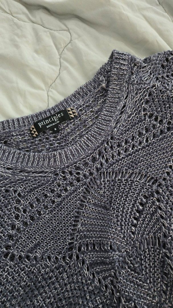 Principles by Ben de Lisi Knit Sweater (Category: Coats, Jackets and Outerwear) located in Quezon City. Submitted by wikimamad (Listing ID 1418830315, Image 3). Description: - Principles by Ben de Lisi sweater (Debenhams) - Open-knit design - Round neckline - Long sleeves - Blue and white textured threads - Size: 8 - Good for layering - with minor flaws.
