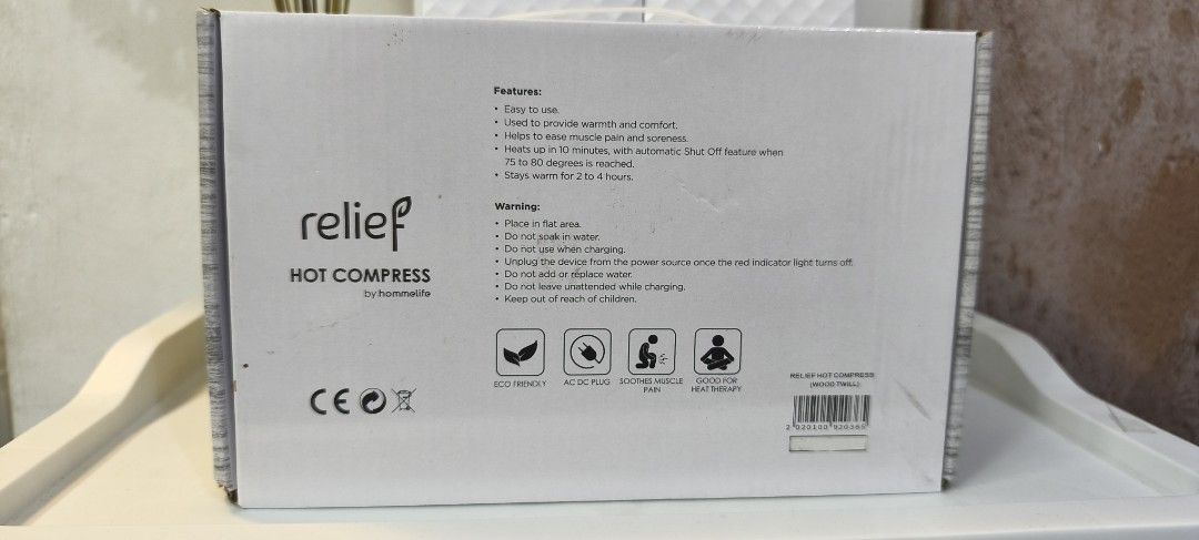 Relief Hot Compress (Category: Medical Supplies & Tools) located in Cavite. Submitted by robie16lex-77627 (Listing ID 1418830413, Image 2). Description: Relief Hot Compress is designed for easy use and provides warmth and comfort. It helps to relieve muscle pain and neck pain. It heats up in 8-10 minutes and has an automatic shut-off feature. It can stay warm for 2-4 hours. The box includes the hot compress and instructions. *opened only but neve