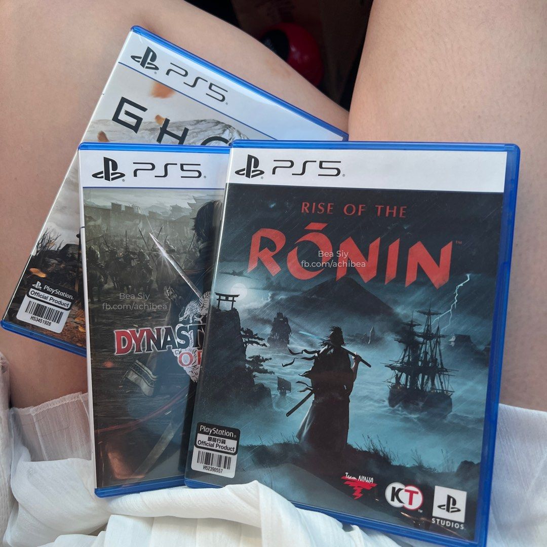 Samurai Games for PS5 Disc (Category: PlayStation) located in Cainta. Submitted by achibeacorner (Listing ID 1418894645, Image 1). Description: Ghost of Yotei Rise of the Ronin Dynasty Warriors Origins All items are in perfect condition Unused codes - can pass as bnew ₱2800 each Take all for ₱7500.