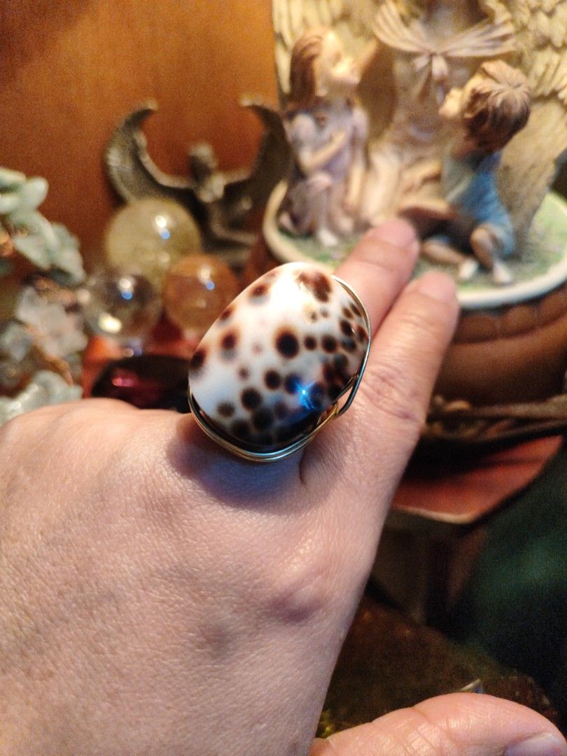 Statement Brown Tiger Cowrie Shell Copperwired Ring (Category: Rings) located in Pasig City. Submitted by vintagetreasures2222 (Listing ID 1418888724, Image 1). Description: .