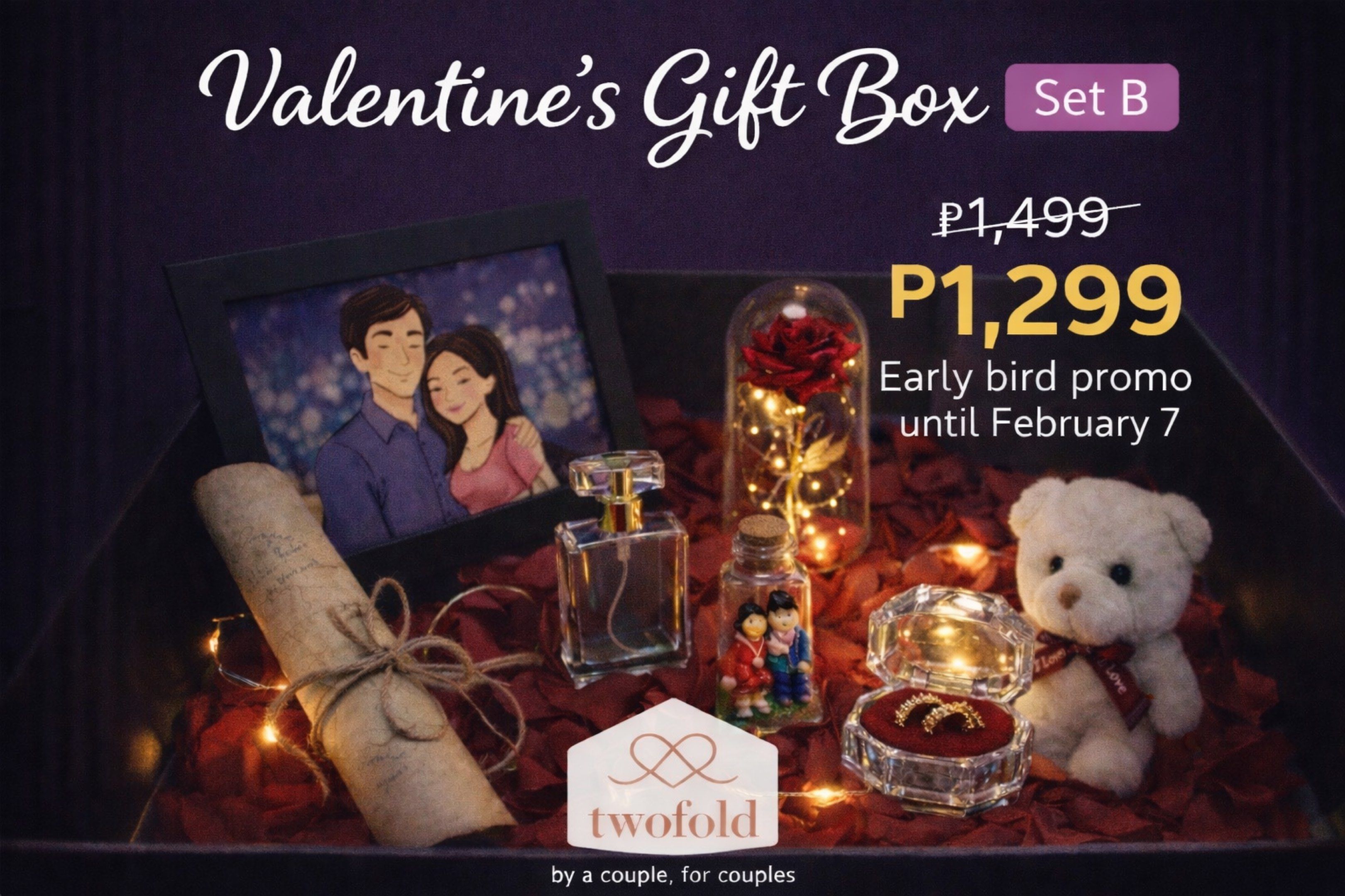 Valentine's Gift Box Set B (Category: Earrings) located in Manila. Submitted by quickbear-be4d (Listing ID 1418814716, Image 1). Description: Because love deserves the small details this Valentine’s 🌹 SET B (Early Bird Promo: 1,299) 1. Authentic Bangkok Gold with Russian Gemstones Hoop Earrings in a Clear Jewelry Box 2. Personalized Photo Art (send us a photo as basis!) 3. Bottle Art (handmade polymer clay art by us <3) 4. Eau de Toilette 30 ml 