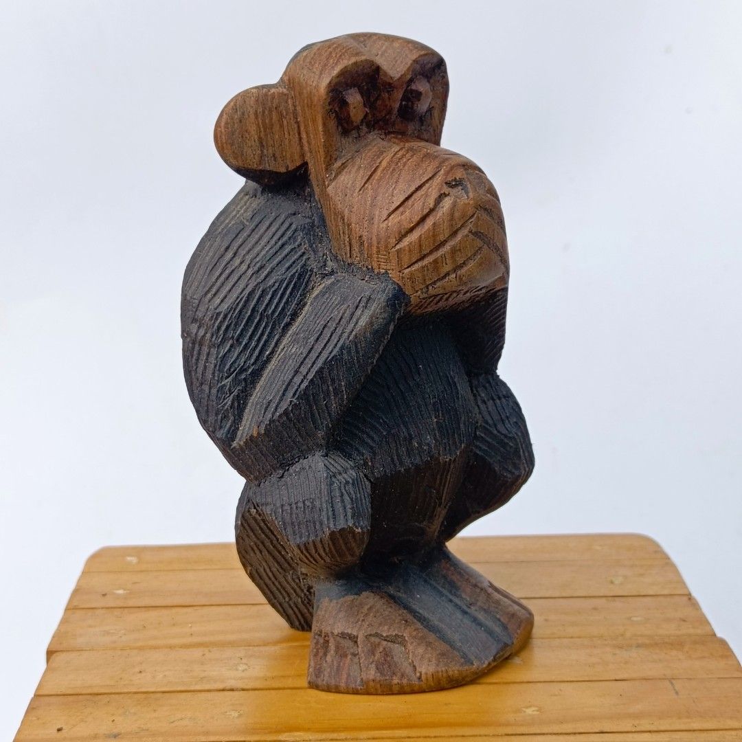 Rustic Monkeys Vintage Hand-Carved Wooden Monkey –