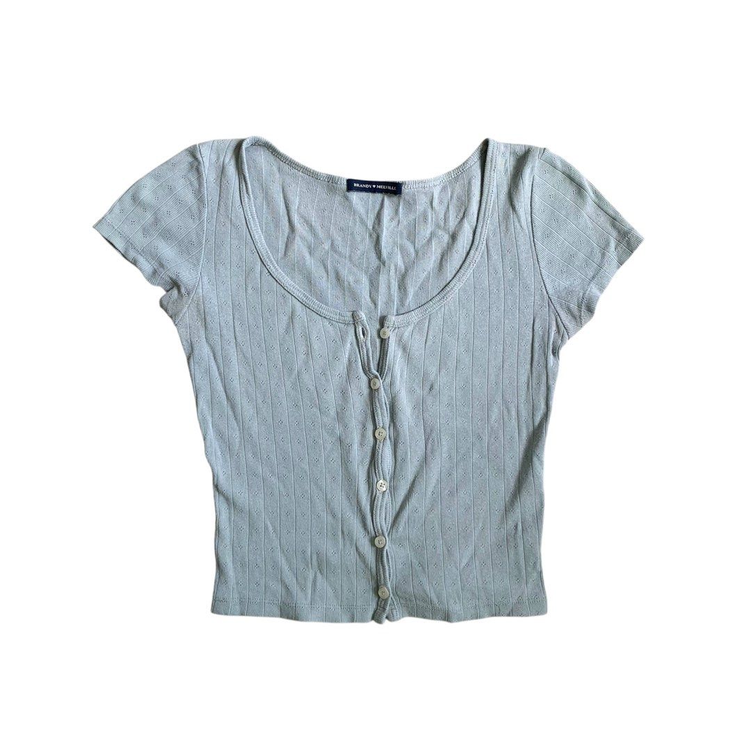 Brandy Melville Vneck Button Front Cardigan Top (Category: Blouses) located in Manila. Submitted by _thrift.gal (Listing ID 1413583955, Image 1). Description: Size: S to M Width: 16 Length: 17 Color Rate:10/10 Condition:Excellent Issues: None.