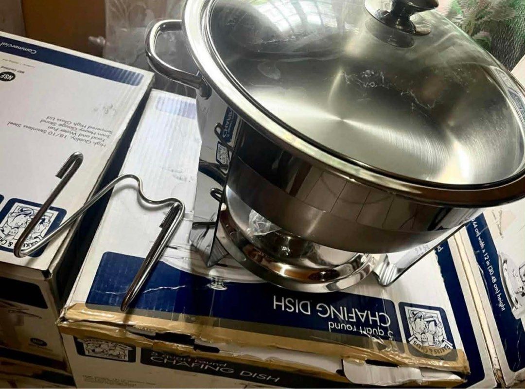Chafing Dish (Category: Other Kitchenware & Tableware) located in Manila. Submitted by vasttree-ed0843 (Listing ID 1413575535, Image 3). Description: Brand new, no scratches ( kept unused purchased in the U.S ) Price: 2,999 pesos each ( 7 box ) i can sell it for 19,999 pesos if you buy everything Capacity: 5 quart round (ideal for home cooks and small events) No receipt/invoice -shipping within metro manila to be shouldered by the buyer/ door pic