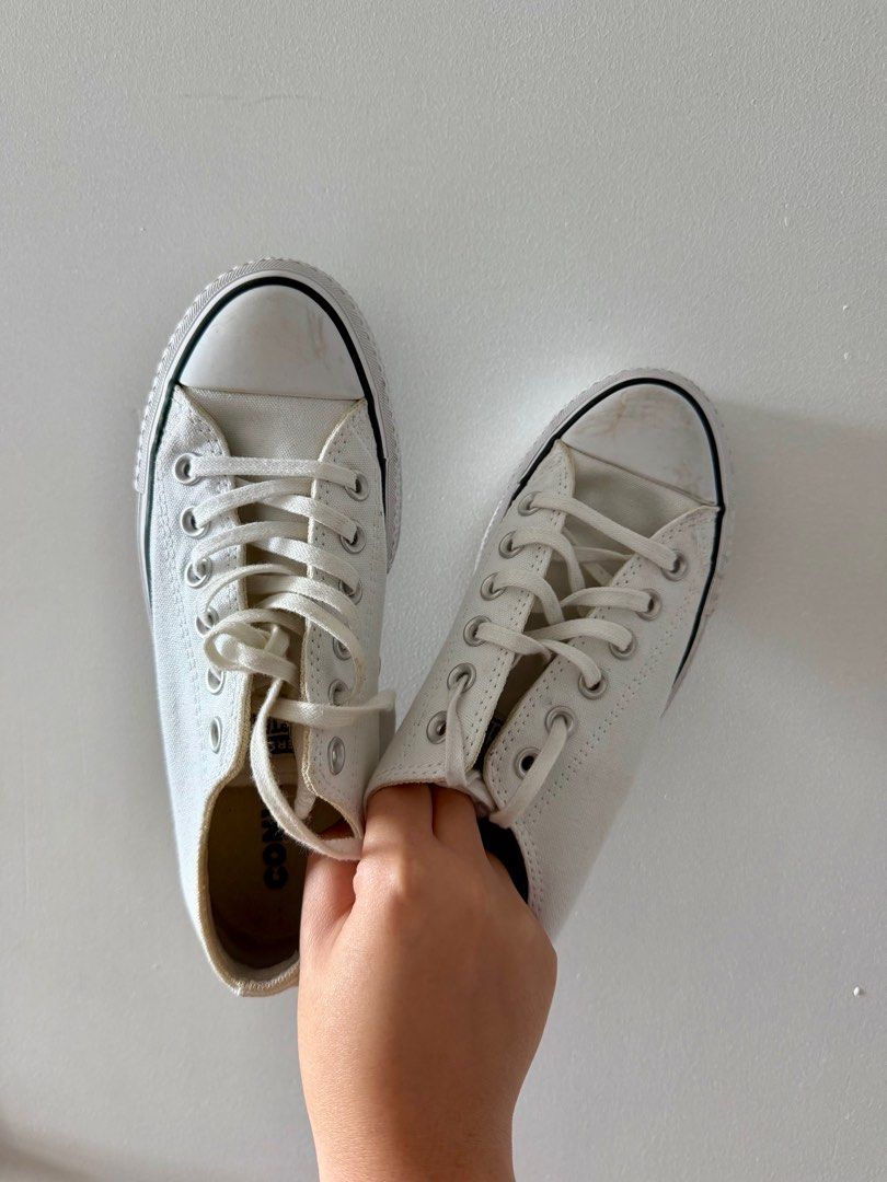 Converse Chuck Taylor All Star Lift (Category: Sneakers) located in Manila. Submitted by fdvilla (Listing ID 1413454736, Image 1). Description: White Converse Chuck Taylor All Star Lift platform sneakers in Classic white colorway. Features white laces, eyelets, and sole with black stripe and Visible Converse logo. Preloved, in good condition with some signs of normal use. Selling as I am decluttering..