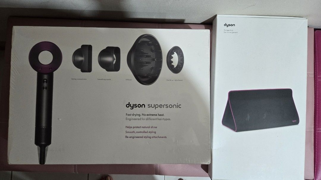 Dyson Supersonic Hair Dryer (Category: Hair) located in Makati City. Submitted by pinkmask (Listing ID 1413648782, Image 2). Description: Dyson Supersonic hair dryer. Engineered for different hair types. Includes multiple attachments for styling. Comes with a storage bag. Designed for fast drying and controlled styling..