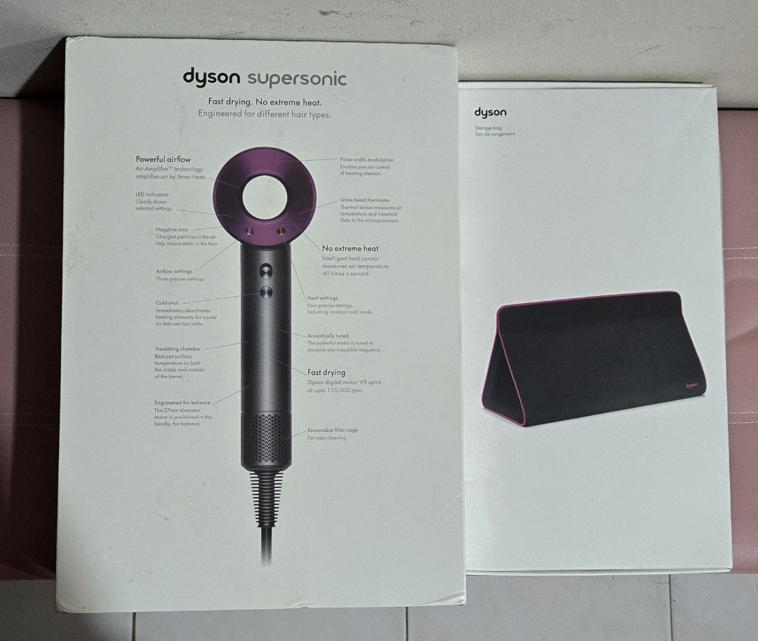 Dyson Supersonic Hair Dryer (Category: Hair) located in Makati City. Submitted by pinkmask (Listing ID 1413648782, Image 1). Description: Dyson Supersonic hair dryer. Engineered for different hair types. Includes multiple attachments for styling. Comes with a storage bag. Designed for fast drying and controlled styling..