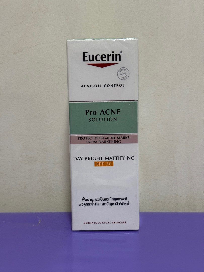 Eucerin Pro Acne Solution Day Bright Mattifying SPF 30 (Category: Face Care) located in Mandaluyong City. Submitted by mrs.nicart (Listing ID 1413586307, Image 1). Description: - Eucerin Pro Acne Solution Day Bright Mattifying SPF 30 - Protects post-acne marks from darkening - SPF 30 protection - Non-comedogenic - 50ml - MFG: 290323, EXP: 280326 - Made in Thailand - sealed RFS: extra skin care .