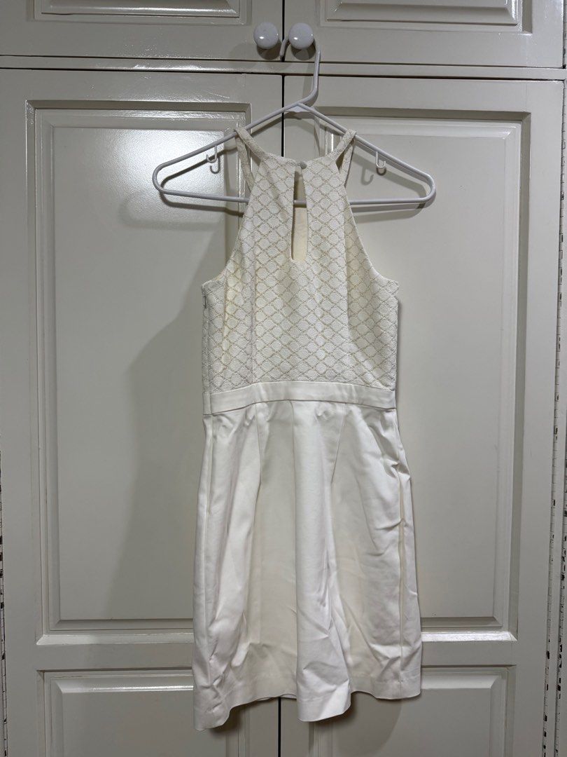 Ever New White Embellished Dress (Category: Dresses) located in Manila. Submitted by maag16 (Listing ID 1413625730, Image 2). Description: - Ever New white dress - Halter neckline with bead embellishments - Textured bodice - Pleated skirt - Side zipper closure - Size: AUS 6 / EUR 34 / US 2 - L from shoulder to end taken from front: 25 in - Made in China.