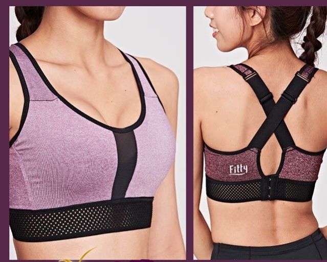 Fitty sports Padded bra (Category: Activewear) located in Kabankalan. Submitted by stylesavy (Listing ID 1413591872, Image 1). Description: - Fitty sports bra - Size: M - Condition: Excellent - Design: Criss-cross back - Features: Mesh detailing for breathability - Color: Purple and black - Supportive and comfortable.
