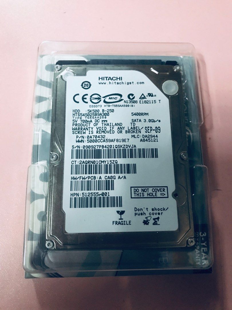 Hitachi 2.5" HDD 5400RPM (Category: Hard Disks & Thumbdrives) located in Manila. Submitted by cgrufino4850725 (Listing ID 1413555143, Image 1). Description: Hitachi 2.5" HDD 5400RPM 500gb w/ 1 year warranty. 100% percent good and working. rfs: Nag upgrade ng Mas mataas na storage capacity. pm is the key for more details..