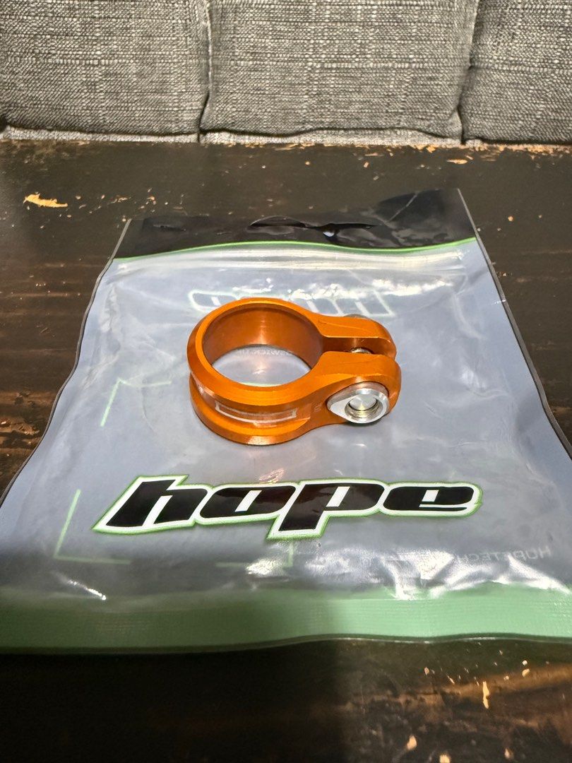 Hope Headset Spacers and Seat Clamp (Category: Bicycles) located in Quezon City. Submitted by henrytm (Listing ID 1413525953, Image 2). Description: Hope Seat Clamp (Orange) 30mm for 27.2 seat post (preferrably for steel frame) Meet up Fairview area or shipping c/o buyer.