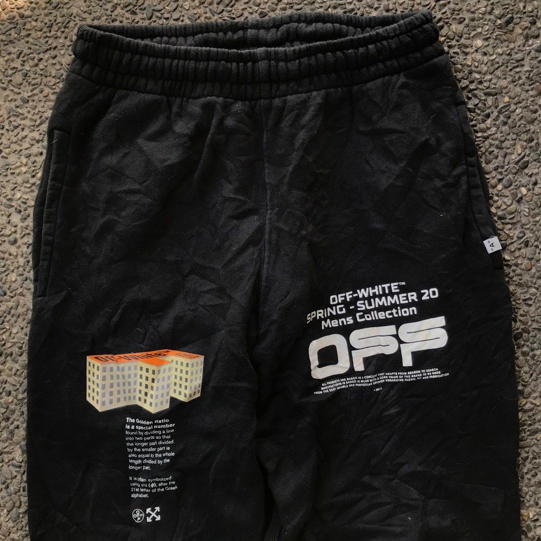 Off-White Spring Summer 20 Sweatpants (Category: Joggers) located in Manila. Submitted by nickfernan45655 (Listing ID 1413448224, Image 3). Description: OFF WHITE W30-36 L38 LO6-8 -Sweatpants - From the Spring Summer 20 Mens Collection - Features Off-White logo and graphics - Drawstring waist - Back pocket - Made in Portugal.