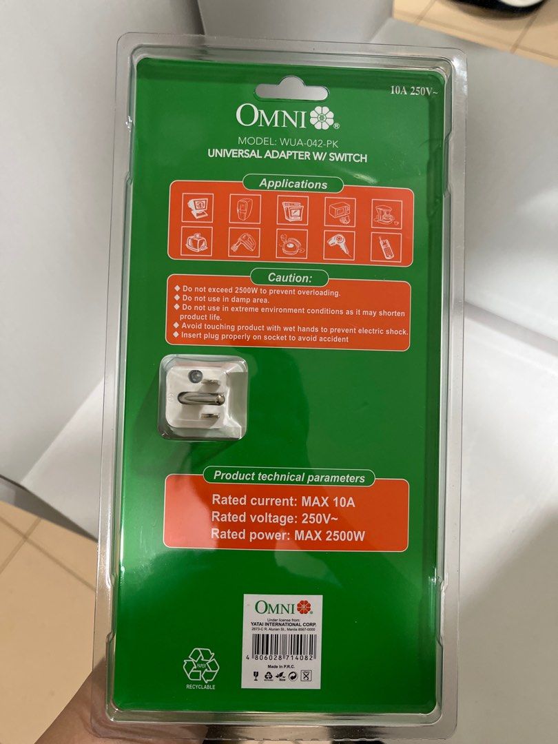 Omni Wall Universal Adapter (Category: Electrical, Adaptors & Sockets) located in Davao. Submitted by rockyboy (Listing ID 1413568064, Image 2). Description: RFS: Bought wrong adapter.