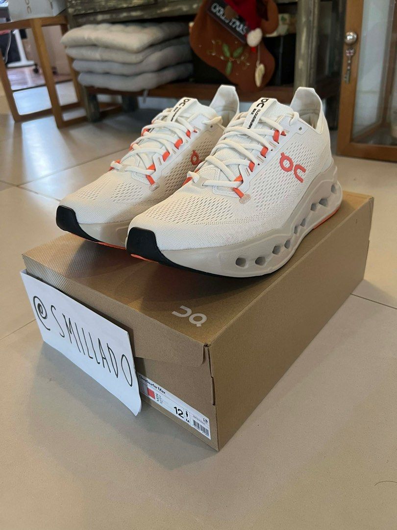 On Cloudmonster (Category: Sneakers) located in Las Pinas. Submitted by cath_mill (Listing ID 1413513502, Image 1). Description: On Running Cloudsurfer Max ‘Ivory / Salmon’ Size 12 P14000 Brand new Original Ships from Las Piñas Area .