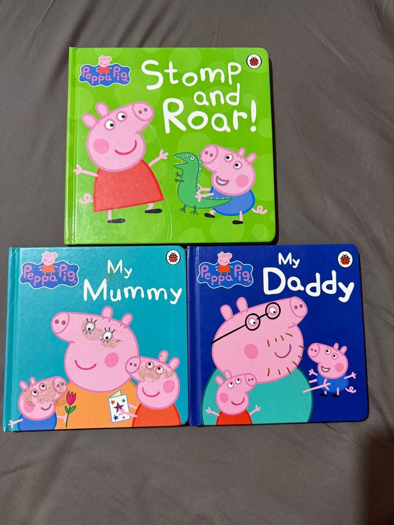 Peppa Pig Book Set (Category: Children's Books) located in Batangas. Submitted by pixie_clearance (Listing ID 1413523589, Image 1). Description: Set of 3 Peppa Pig books: "Stomp and Roar!", "My Mummy", and "My Daddy". Perfect for young children. Sturdy covers and easy-to-read text. - no major flaws - sold as set or 200 each - all hard bound .