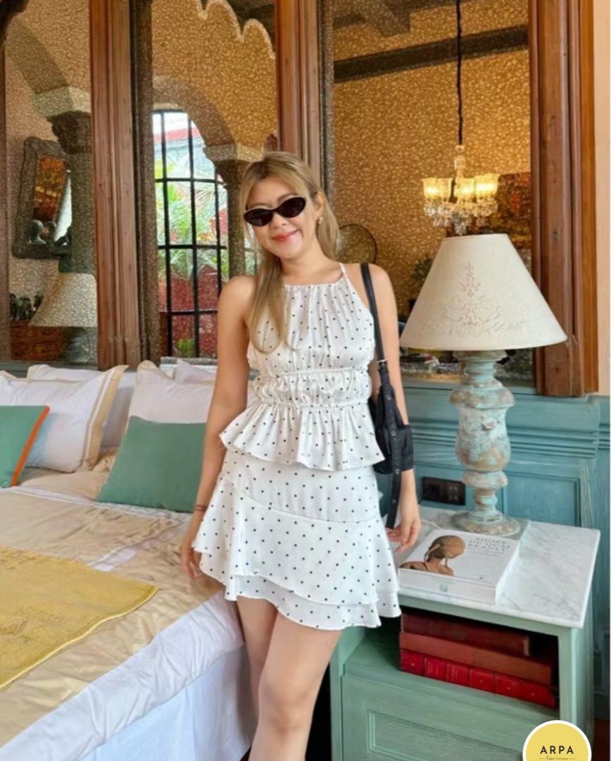 Polka Dots Top and Ruffle Skirt Set (Category: Sets or Coordinates) located in Cebu City. Submitted by shayneallo (Listing ID 1413487392, Image 2). Description: First three pictures are not mine, ctto From Thailand Skirt has a built in shorts Free size ( small to medium-large) Top is a halter neck with tie at the back Skirt is garterized at the back.
