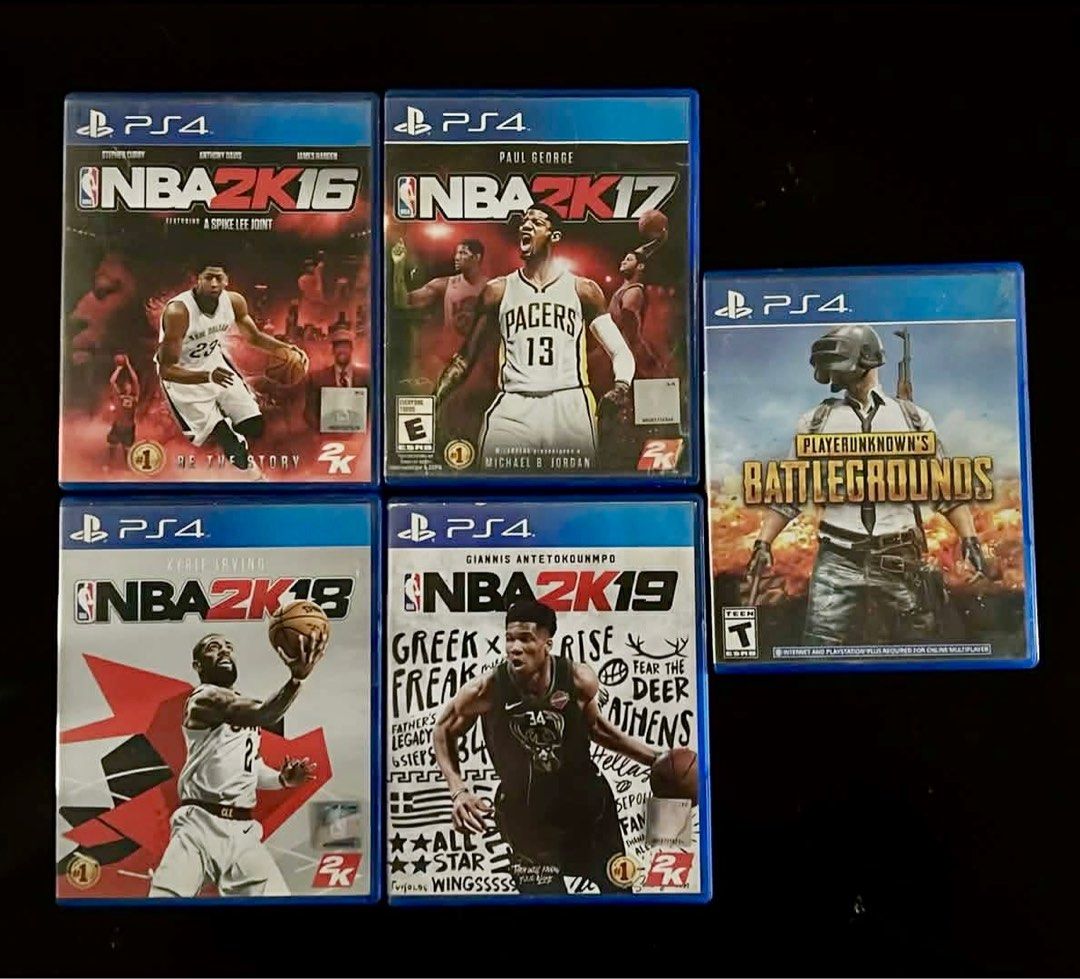 PS4 NBA 2K16, 2K17, 2K18, 2K19 & PUBG (Category: PlayStation) located in Manila. Submitted by ziggykeltonbenjie (Listing ID 1413512106, Image 1). Description: - PS4 Game Bundle - Includes: NBA 2K16, NBA 2K17, NBA 2K18, NBA 2K19, and PlayerUnknown's Battlegrounds (PUBG) - All games are for PlayStation 4 - Features NBA stars and PUBG gameplay - Great for basketball and gaming enthusiasts.