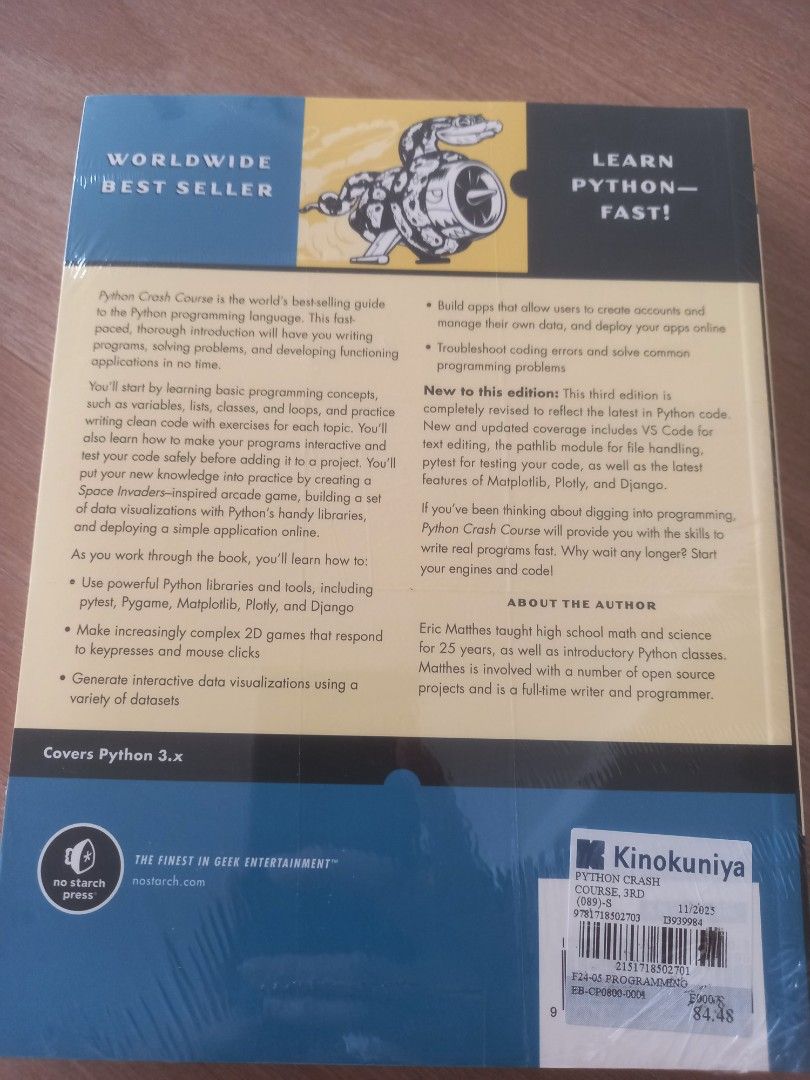Python Crash Course, 3rd Edition (Category: Textbooks) located in Singapore. Submitted by llcpteltd (Listing ID 1413501805, Image 2). Description: - Brand new and sealed! from Kinokuniya. - Python Crash Course, 3rd Edition. - Introduces Python 3.x. - Hands-on, project-based learning. - Ideal for beginners. .
