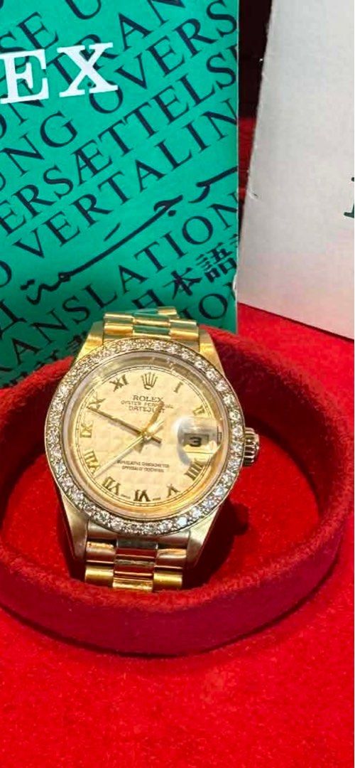 Rolex lady president Diamond Bezel (Category: Luxury Watches) located in Pasig City. Submitted by Watchaholics (Listing ID 1413473745, Image 1). Description: Lady presidenr mop dial With orig box and cert Complete links Afternarket diamond bezel (orig bezel is included) For 730k.