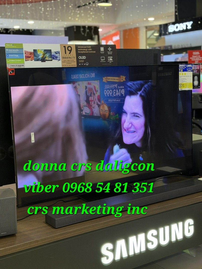 Samsung oled (Category: TV) located in Manila. Submitted by donnasagao03665 (Listing ID 1413493328, Image 1). Description: 🟥 SAMSUNG OLED TV 2025 MODEL FREE SOUNDBAR 55S95F 65S95F 77S95F 83S95F 55S85F 65S85F 🟥 QA55S95F - 82,000 / T420 QA65S95F - 101,600 / HWQ600F QA77S95F - 147,700 / Q800F QA83S95F - 217,300 / Q930F ( free installation and demo within metro manila - wall bracket not included ) QA55S85F - 59,000 QA65S85F - 78,000 / T420 PRICE MA