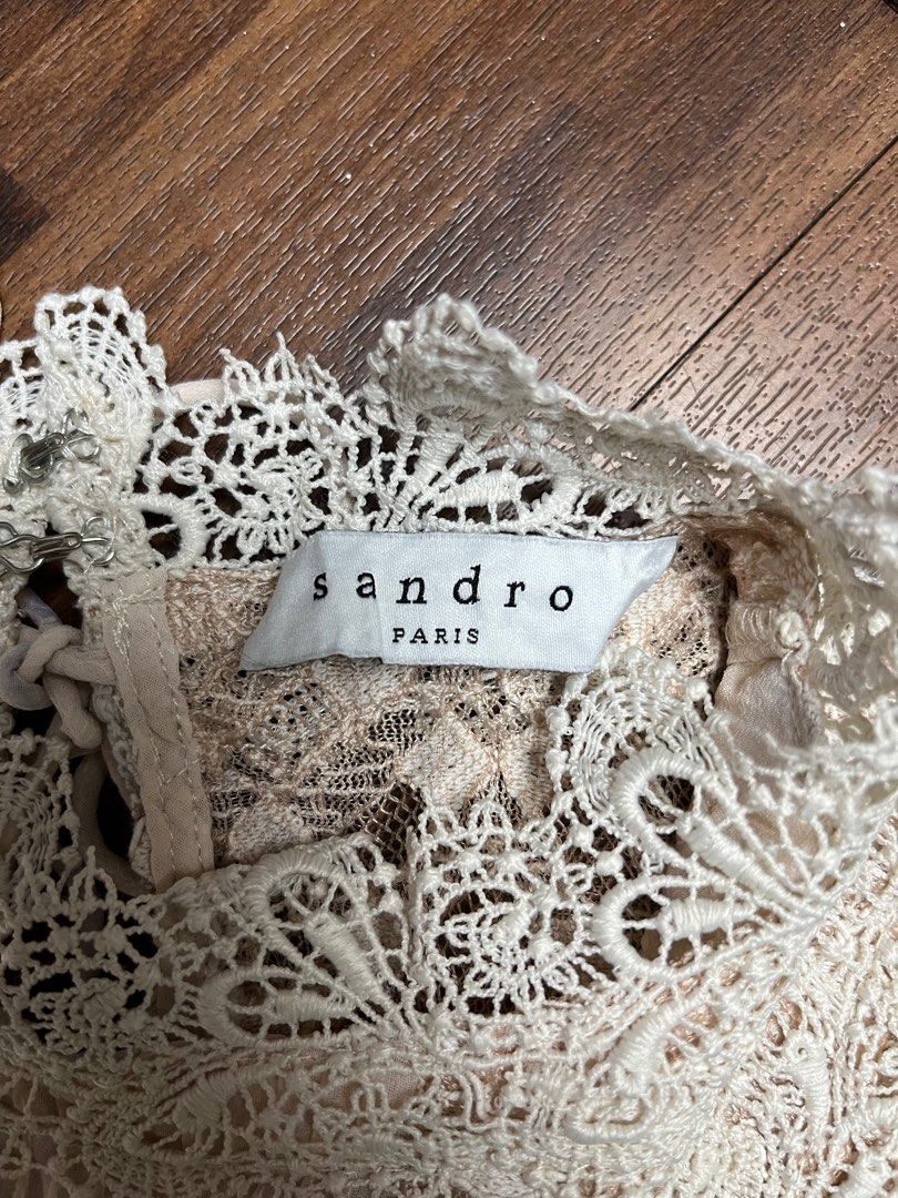 Sandro Peaches Lace Dress (Category: Dresses) located in Cabanatuan. Submitted by refind-ph (Listing ID 1413539351, Image 3). Description: Sandro Peaches Lace Dress Dimes 15.5 x 31 inches Very good condition Issue stain Color rate 9/10 Dm to purchase! 📩.