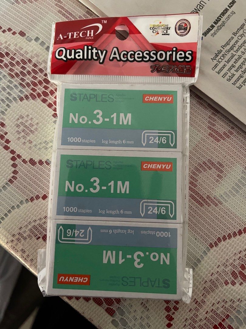 Stapler bullets (Category: Everything Else) located in Singapore. Submitted by loopingtheloop12 (Listing ID 1413481828, Image 1). Description: Clearing all 3 boxes. Brand new. Bought wrong size.
