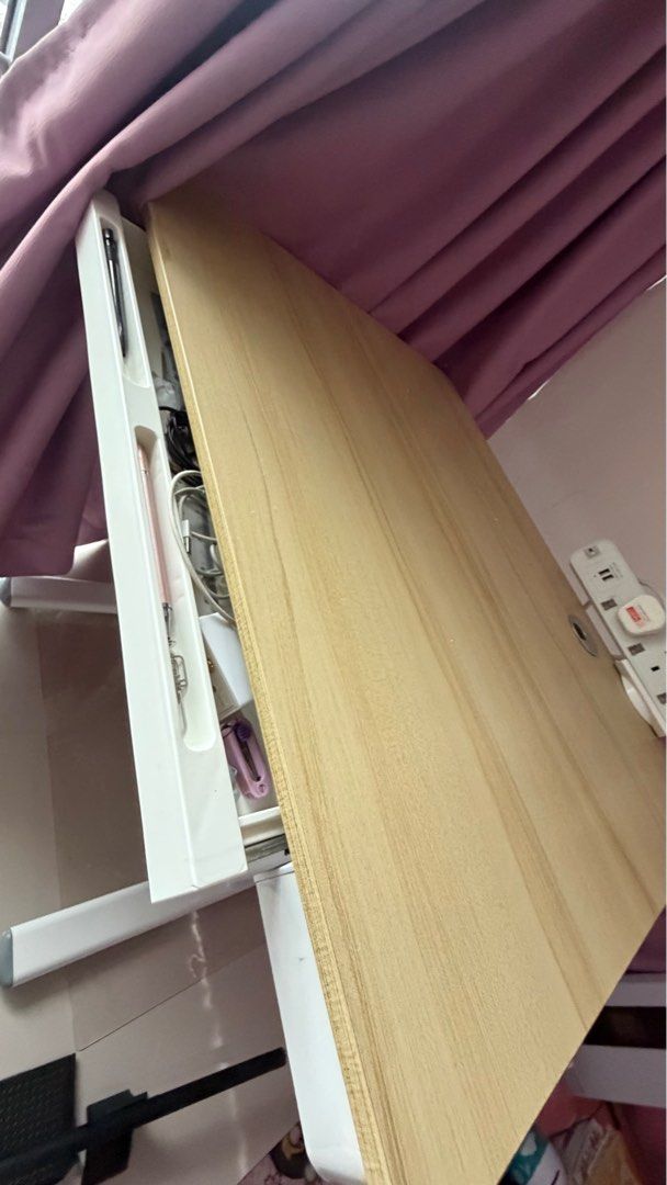 Study table/mini dinning table/make up table /computer table (Category: Tables & Sets) located in Singapore. Submitted by tassiebat (Listing ID 1413438627, Image 3). Description: Table dimension. Is 80cm by 60cm, very good quality table, can adjust and fix to your height. Not those can use for standing table. A small shelving at the front. Fast deal to open for space. Please arrange for transport, delivery is not provided..