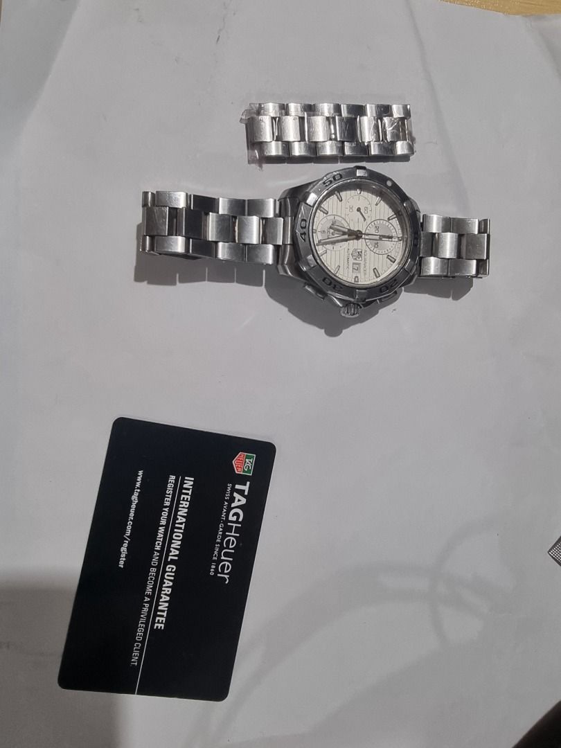Tag Heuer Aquaracer Links Box (Category: Men's Watches) located in Manila. Submitted by jake.jake6 (Listing ID 1413526477, Image 2). Description: Tag Heuer Aquaracer Links Box A. Tag Heur Aquaracer Orig Links 3 units w orig pins, 2 long and 1 short (connect to deployant-rare). PhP6K B. Tag Heur outer box and white container both Original. PhP1500 P7k for both.
