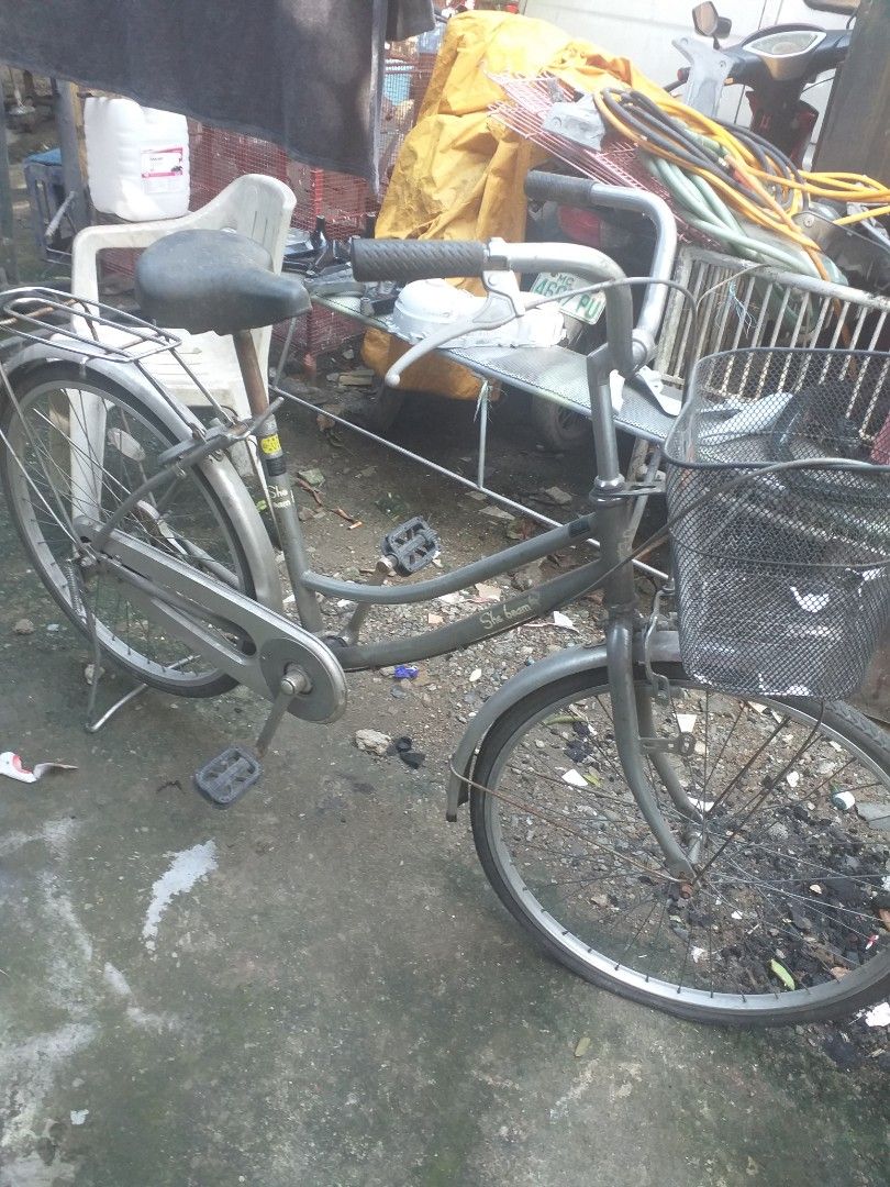 Vintage Bicycle with Basket (Category: Bicycles) located in Manila. Submitted by wisegem-231b (Listing ID 1413441589, Image 2). Description: - Classic silver bicycle - Includes front basket - Comfortable seat and handlebars - Suitable for casual rides - Comes with pedals and wheels.
