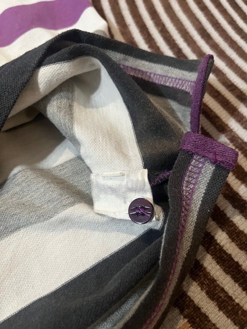 VOSO Striped Polo Shirt - Medium (Category: Tshirts & Polo Shirts ) located in Manila. Submitted by junasssithriftedd (Listing ID 1413500951, Image 3). Description: - VOSO polo shirt - Striped design - Purple and white color - Size: Medium - Collared neckline - Button-up closure - Short sleeves - Classic polo style.