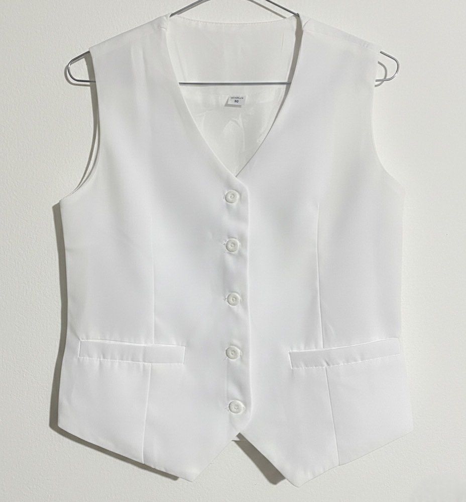 White Vest | White Skirt (Category: Sleeveless) located in Valenzuela. Submitted by nikizef_ (Listing ID 1413634495, Image 2). Description: Used Once Vest Size: M on tag can fit Small to Med – 250 Skirt Size: Small – 200 Vest with Skirt – 400 RFS: Decluttering.
