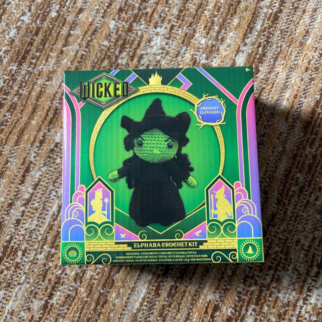 Wicked Elphaba Crochet Kit (Category: Handmade Craft) located in Quezon City. Submitted by gormbox (Listing ID 1413624517, Image 1). Description: Also available Glinda Crochet kit BUY BOTH FOR p2,000 Buy 1 for p1,200 - Crochet your own Elphaba from Wicked! - Kit includes: yarn, crochet hook, plastic needle, and detailed instructions. - Features the iconic Elphaba design. - Perfect for fans of Wicked and crafting enthusiasts. - Suitable for ages 6