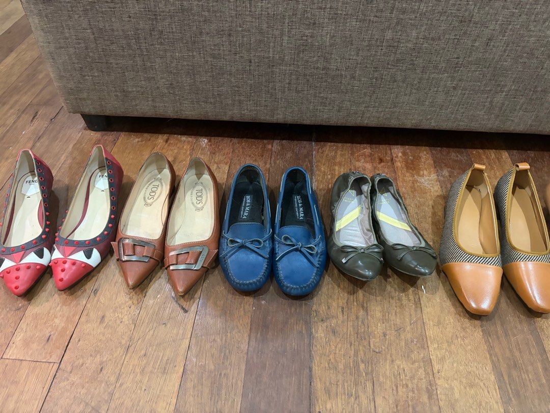 Womens Heels Flats (Category: Flats & Sandals) located in Makati City. Submitted by kobewobee (Listing ID 1413464856, Image 2). Description: Various shoes Aldo Heels 37 Tods Flats 36.5 Tods Loafers 37.5 Fendi Monster Heels 38 No Brand Nude Slingback 38 No Brand Brown Heels 38 Rob & Mara Loafers 7.5 Butterfly Twist 38 Please message for each price.