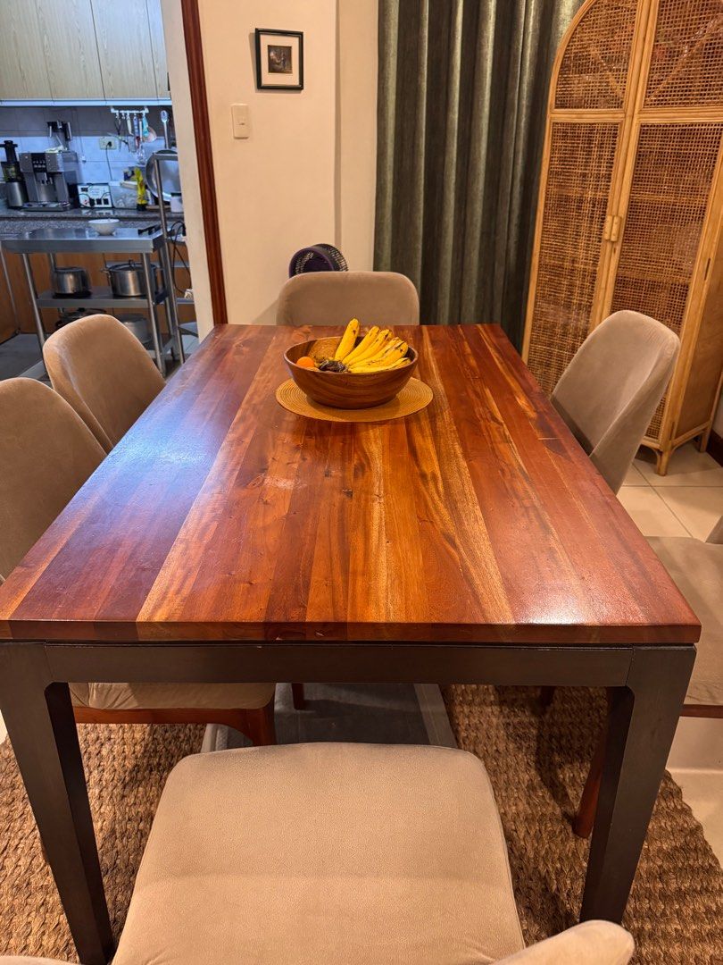 Wooden Dining Table (Category: Tables & Sets) located in Quezon City. Submitted by mkstudio88 (Listing ID 1413465710, Image 2). Description: Dining Table 6 seater Chairs are not included RFS: will upgrade to a longer table .
