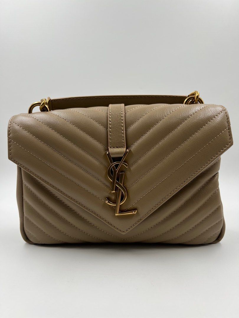 ▪️YSL saint laurent - collage bag (Category: Luxury Bags & Wallets) located in Makati City. Submitted by aveltot_rig (Listing ID 1413529146, Image 2). Description: Item: YSL (Yves Saint Laurent) College Quilted bag Size: Medium 24cm Condition: Gently Used, Good as New! *Sheepskin Matelasse bag feat iconic chevron quil overstitching & cassandre de can be worn cross body 🎌Japan sourced. No certificate or warranty. Not for resale! .